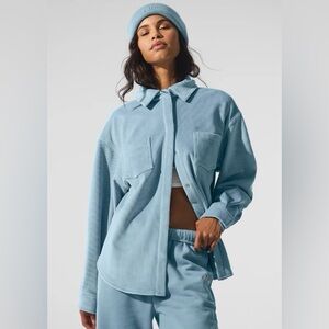 Alo Ribbed Velour Mountain Side Shacket in Celestial Blue Small New with Tags